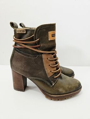 Pikolinos Connelly Leather Ankle Boots Size 36 Lace Up Heels US 5.5-6 EUC